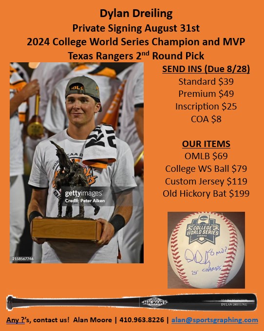 [Sportsgraphing.com] Dylan Dreiling 2024 College World Series MVP Private Signing Late August 2024