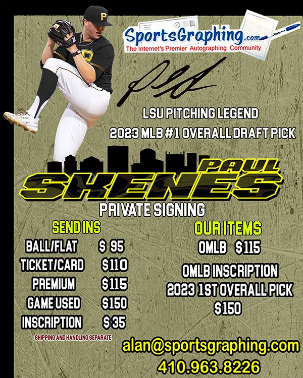 [Sportsgraphing.com] Paul Skenes 2023 MLB #1 Overall Pick Pittsburgh Pirates LSU Tigers Private Signing March 2023